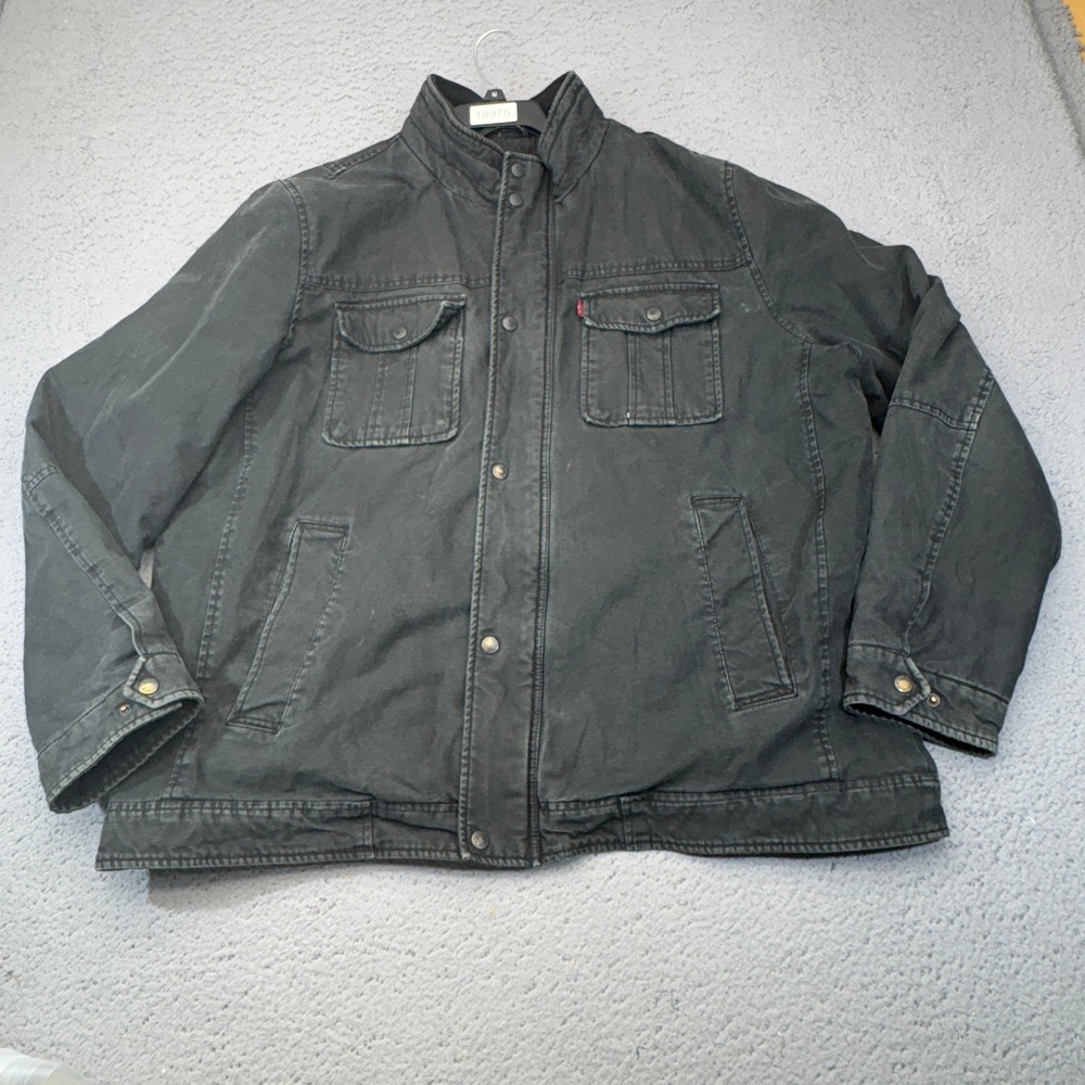 Levis Trucker Jacket Mens XXL 2XL Black Canvas Cotton Quilted Utility Field Coat